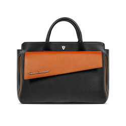 TAGLIO BAG Black Business Bag with Orange Saffiano insert