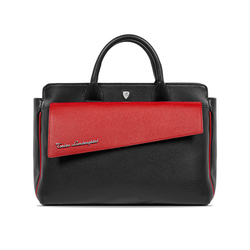 TAGLIO BAG Black Business Bag with Red Saffiano insert