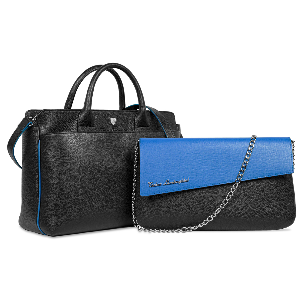 TAGLIO BAG Black Business Bag with Blue Saffiano insert