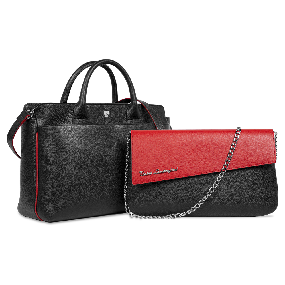TAGLIO BAG Black Business Bag with Red Saffiano insert