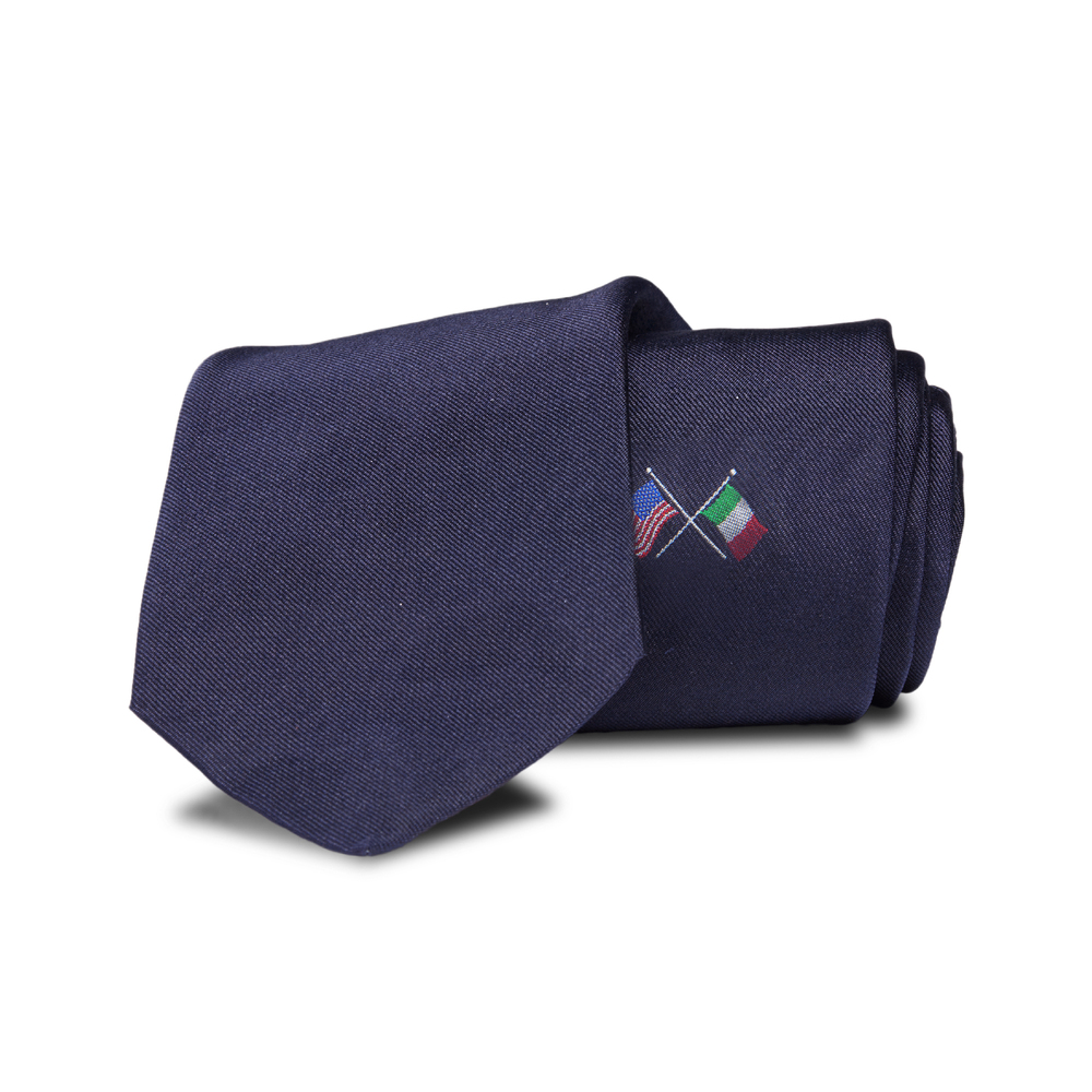 TIE With Italian and American Flag Embroidery